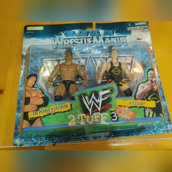 WWE Other - 1998 Jakks Pacific WWF WrestleMania 2 Tuff 3 The Rock Owen Hart factory sealed